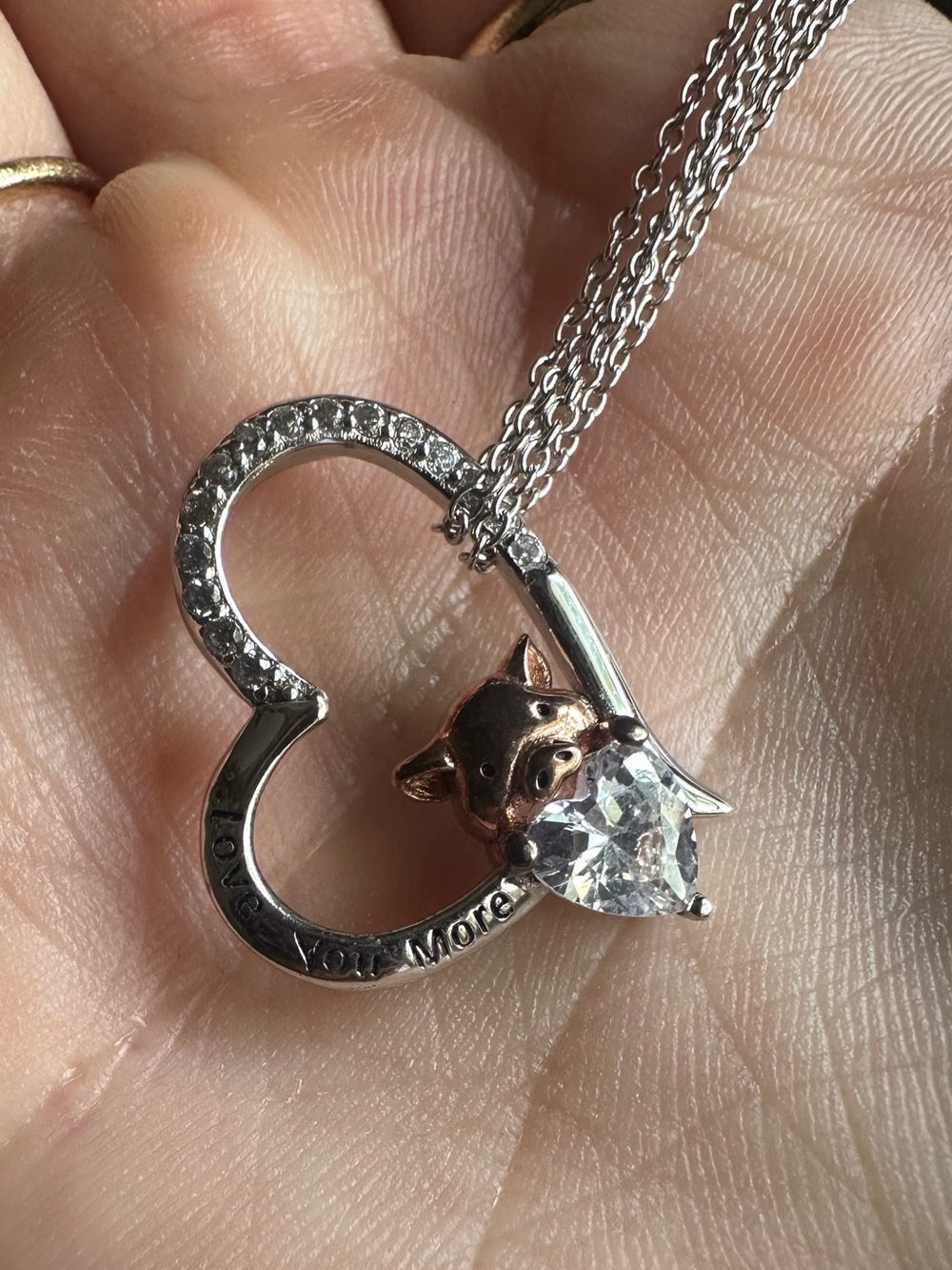 Stainless steel and cubic zirconia pig necklace